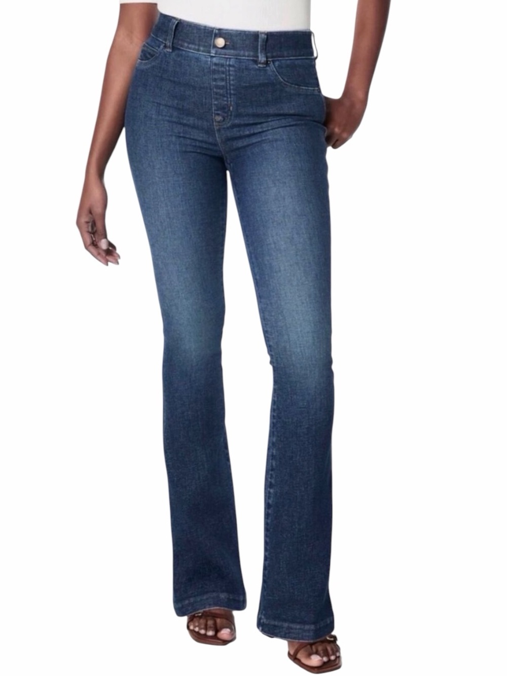 Spanx Shape EveryWear Flare Jeans Authentic Blue Large Pull-On Casual 21164R